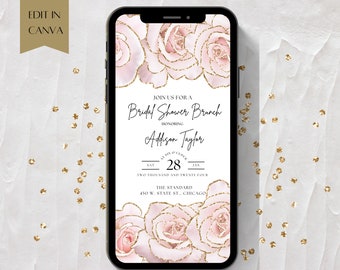 Pale Pink & Gold Bridal Brunch Invitation: Editable Digital Invite
