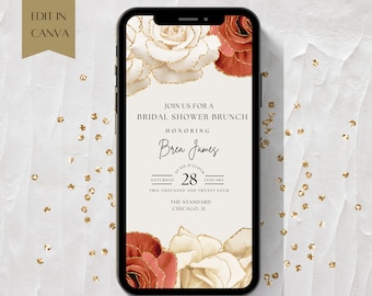Boho Bridal Brunch Invitation: Gold Glitter Flowers (Digital)