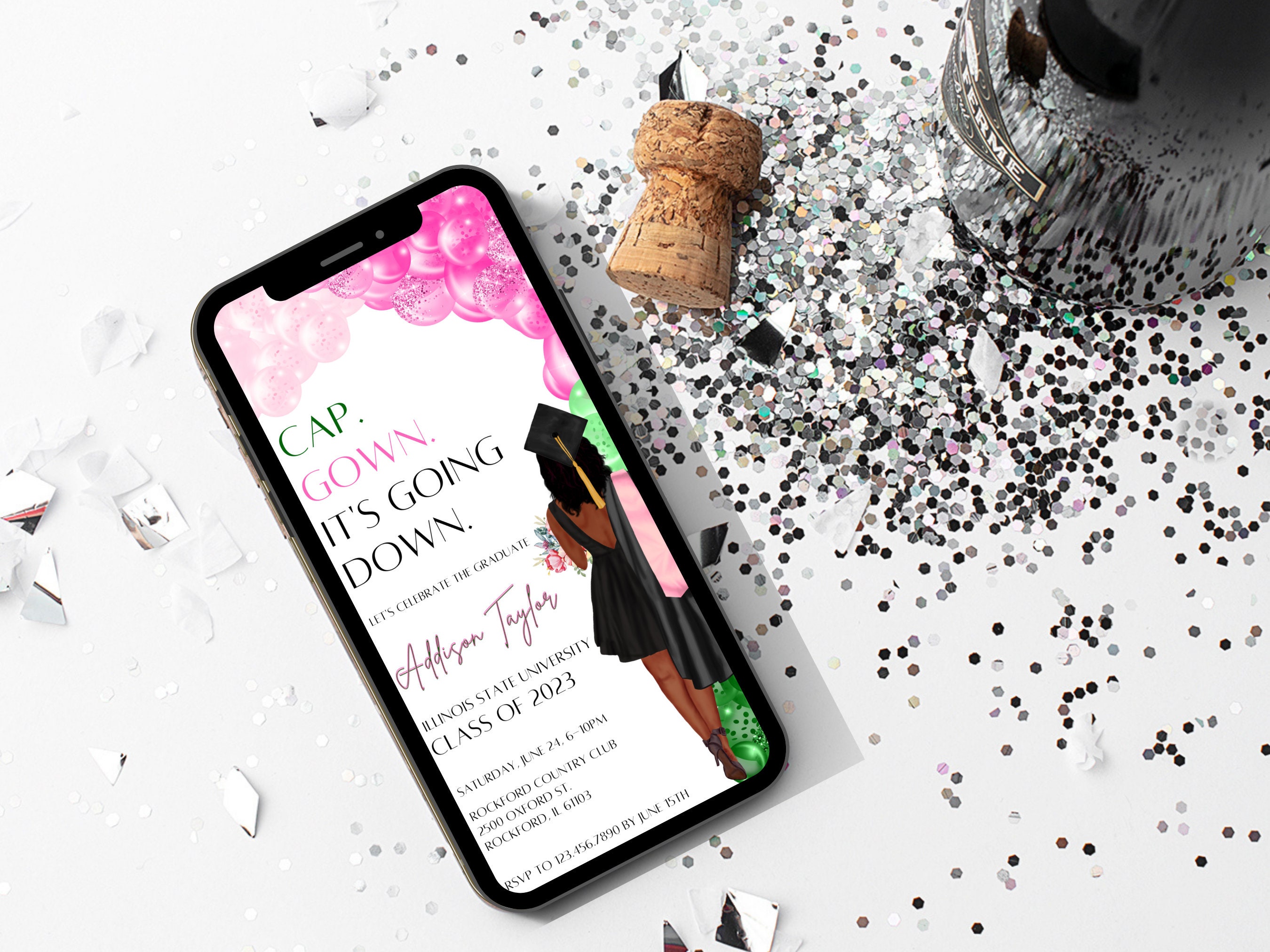 Pink Green Graduation Party Invitation Black Girl Graduate Etsy