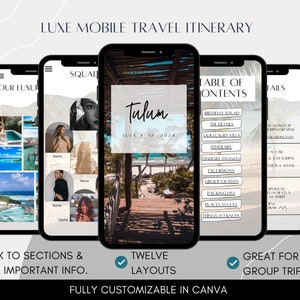 Luxe Tulum Mobile Travel Itinerary, Digital Itinerary, Birthday Trip Itinerary, Bach Weekend Trip, Beach Girls Trip Editable Template SJC131