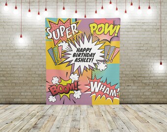 Custom Pink Superhero Birthday Backdrop: Personalized Party Decor