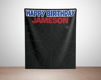 Custom Spider Superhero Birthday Backdrop: Personalized Party Banner