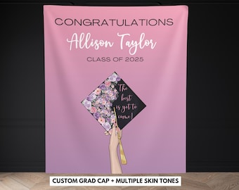 Custom Graduation Party Backdrop: Grad Cap Topper Photo Banner