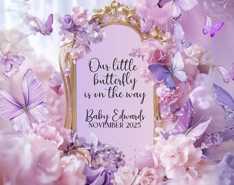 Butterfly Girl Pregnancy Announcement: Animated Digital Reveal (5x7 Printable)