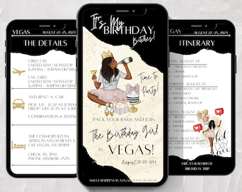 Black Girl Birthday Vegas Trip Itinerary: Mobile Invitation (Digital Download)