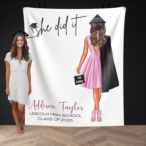 Custom Graduation Girl Backdrop, College Grad Decor, PhotoBooth Backdrop, Personalized graduation banner, High School, Class of 2025 banner