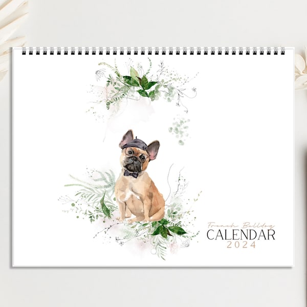 2024 French Bulldog Calendar, French Bulldog Calendar, Dog Calendar, 2024 Wall Calendar,  Dog Mom Gift, Gifts for dog lovers, French Bulldog