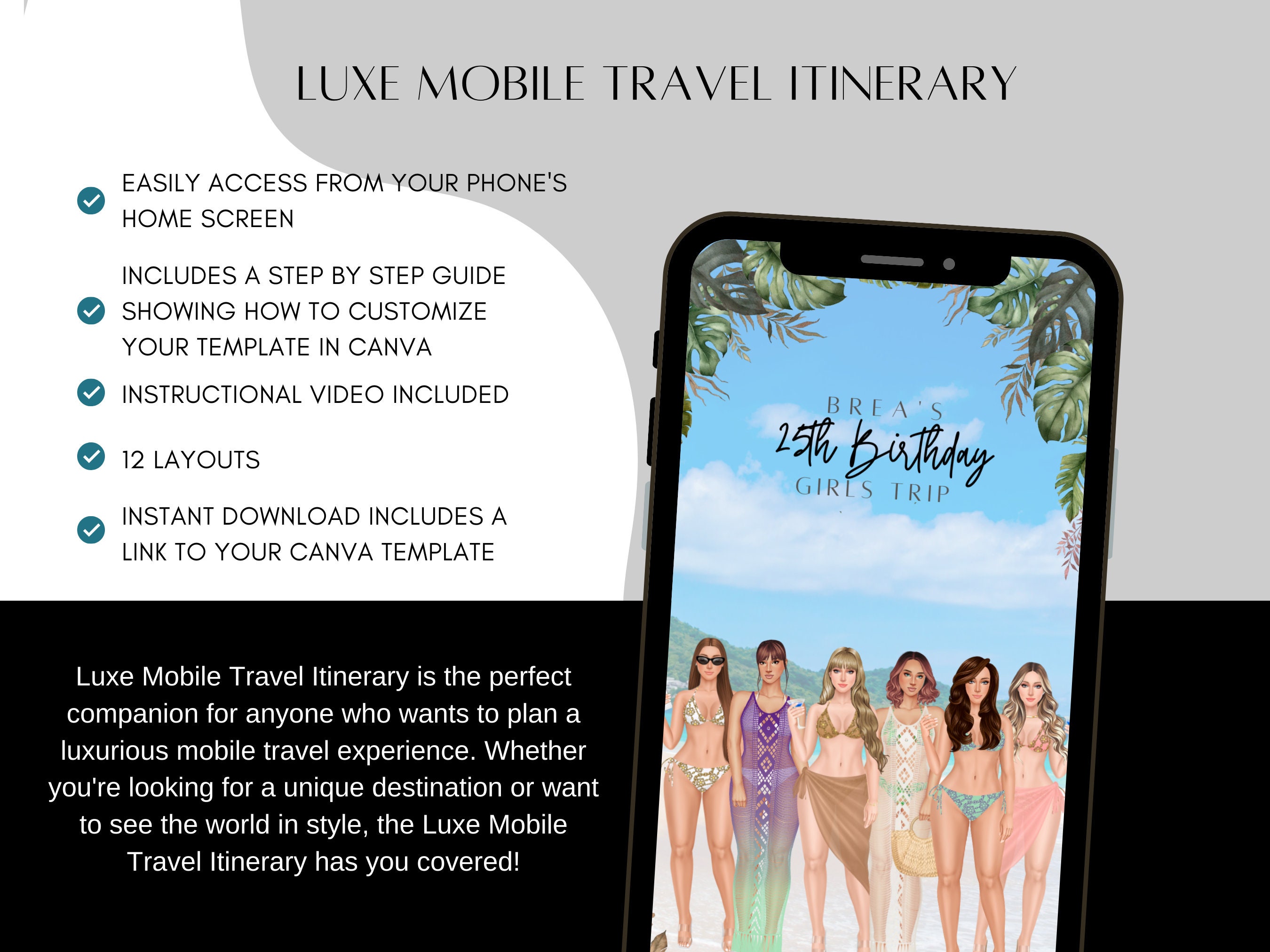Travel Itinerary Template Mobile Girls Trip Itinerary Etsy
