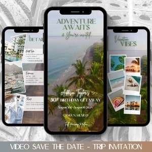Invitación para viaje de fin de semana, invitación para guardar la fecha en video, invitación para aventura, invitación para viaje de cumpleaños, viaje de chicas, invitación de viaje digital