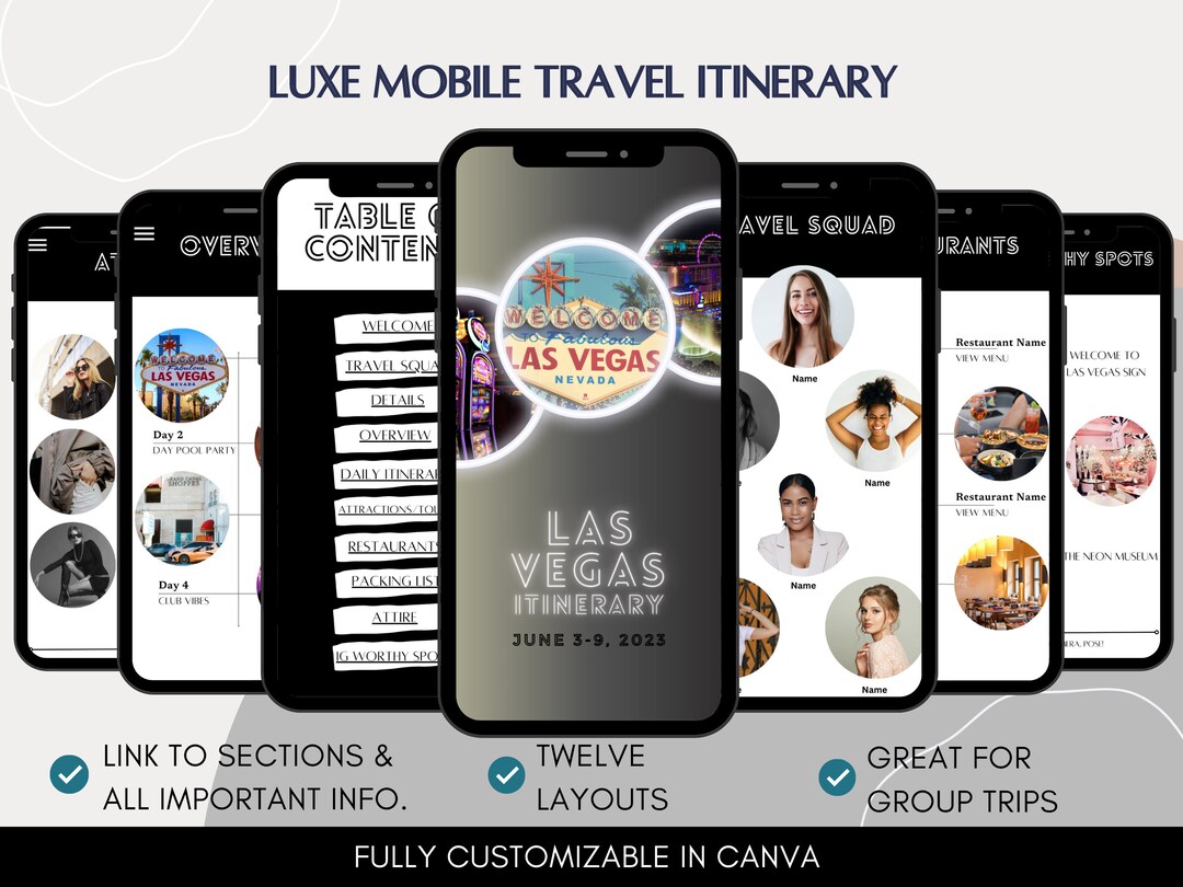 Luxe Las Vegas Itinerary Template, Travel Itinerary Mobile Template