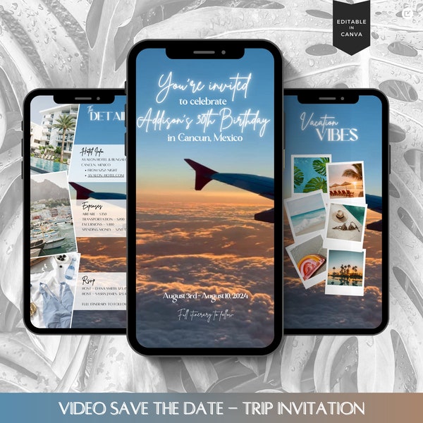 You're Invited Video Trip Invitation, Video Save the Date Trip Invitation, Birthday Weekend Trip Invite, Editable Trip Invitation Template