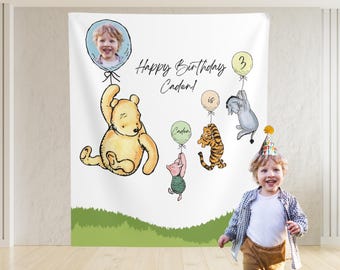 Classic Winnie the Pooh Birthday Banner, Personalized Classic Pooh and Friends Balloon Birthday Backdrop, Classic Pooh Decor, Pooh Banner