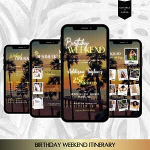 Birthday Weekend Itinerary Template, Weekend Trip Itinerary, Girls trip Planner, Video Birthday Invite, Digital Itinerary, Family Trip