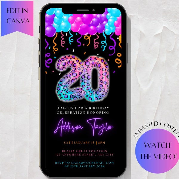 20th Bday Invitation Etsy