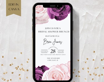 Pink Roses Bridal Brunch Invitation: Editable Digital Invite (SJC193)