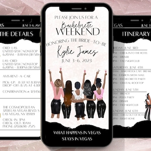 BLACK GIRL BACHELORETTE Party, Itinerary Template,  Mobile Trip Invitation, Electronic bachelorette invite, Bachelorette Trip Evite, SJD039