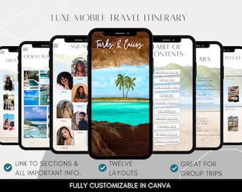 Turks & Caicos Mobile Travel Itinerary: Luxe Canva Template (Digital Download)