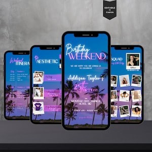 Birthday Weekend Itinerary Template, Weekend Trip Itinerary, Vacation Planner, Video Birthday Invite, 30th Birthday, Girls Trip