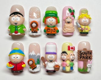 South Park Nail Art | Cartman Stan Kyle Kenny 3D | Funny Cartoon Press On Nails Set