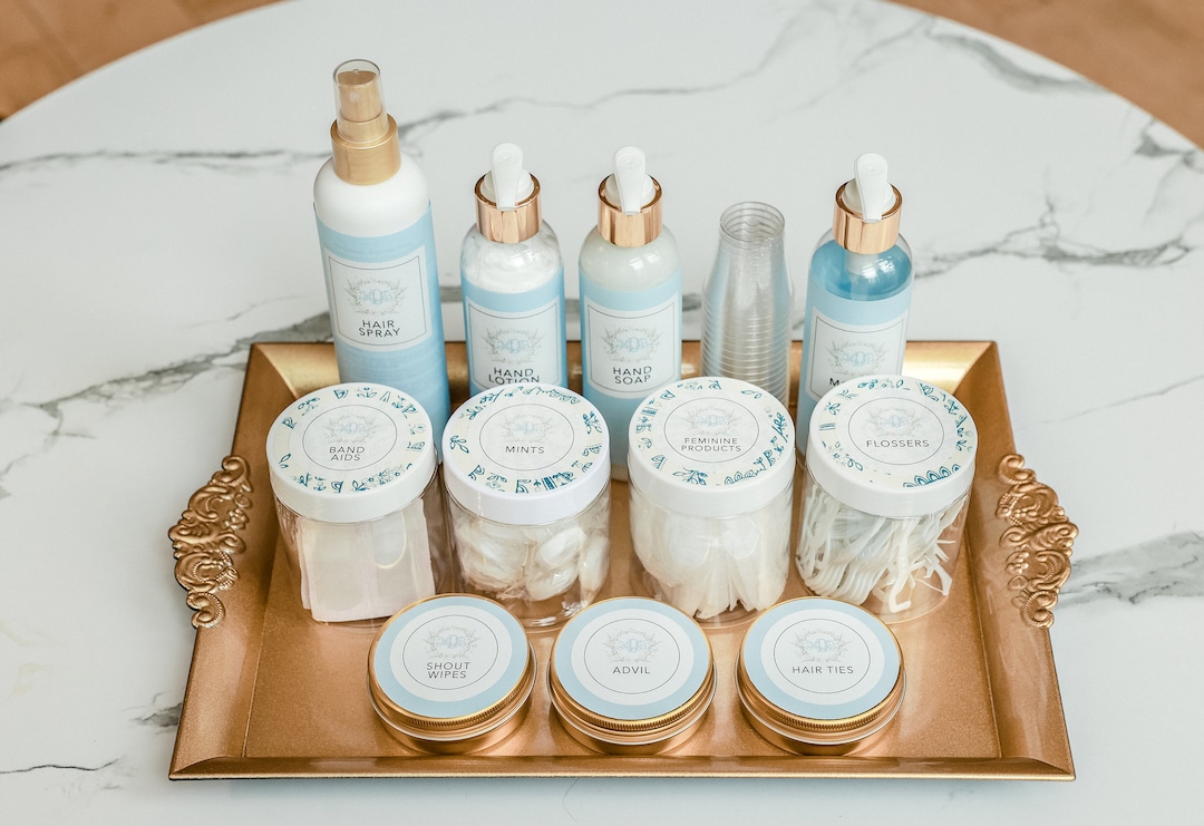Wedding Bathroom Basket, Men's + Ladies, Personalized Color Choice and Custom Logo - Etsy