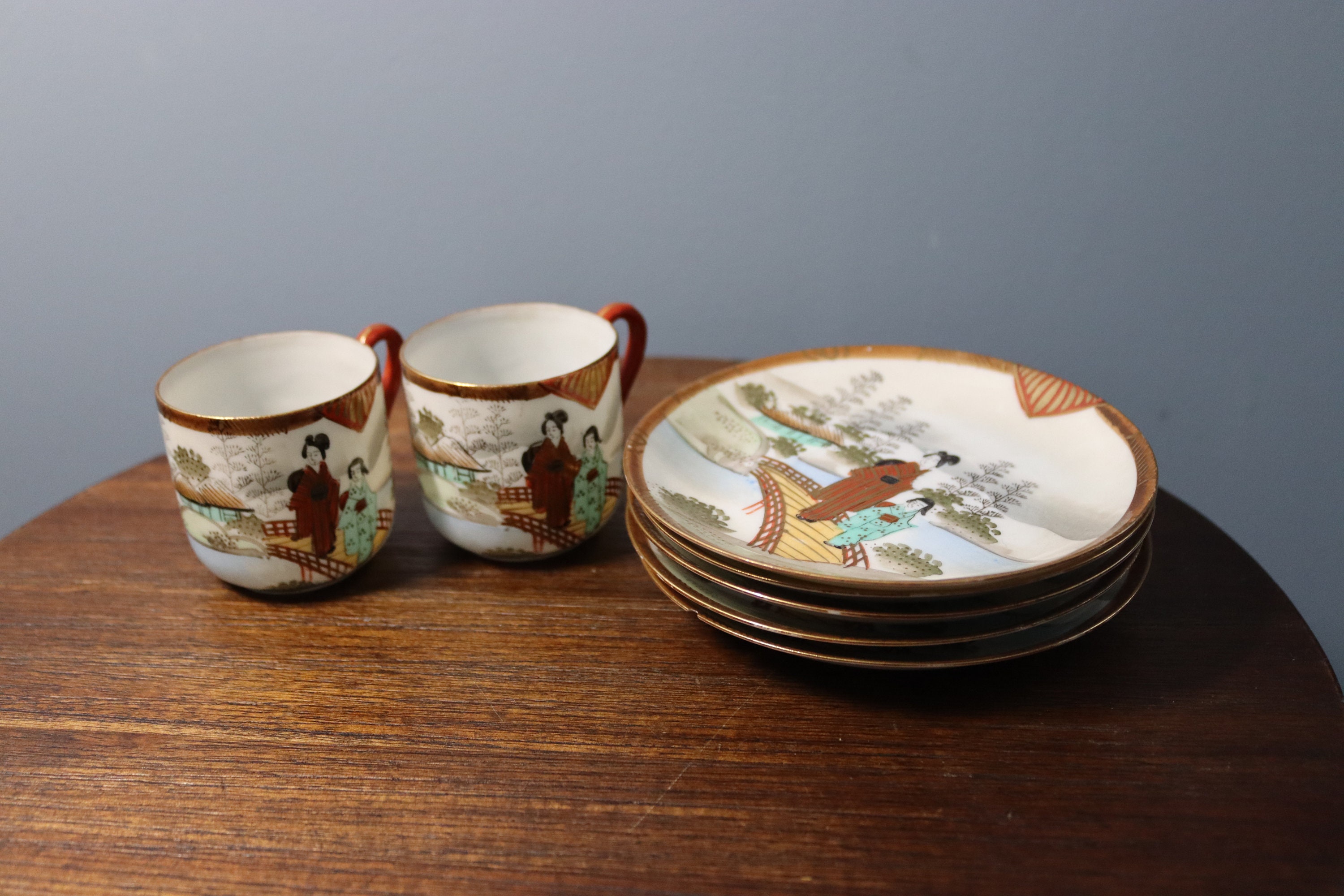 Rare Hand Painted Japanese Kutani Cups and Saucers Etsy