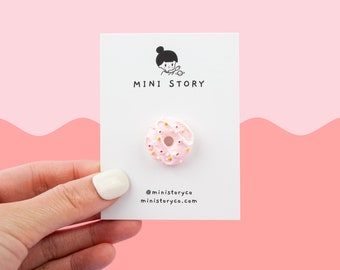 Pink Donut Pin | Strawberry Doughnut Brooch | 3D Cute Donut Badge | Miniature Sweet Treat Accessory | Dessert Pins