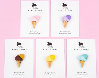 Colourful Double Scoop Ice Cream Pin | Gelato Waffle Cone Brooch | Summer Dessert Pin Badge | Sweet Frozen Yogurt Pin | Foodie's Accessory