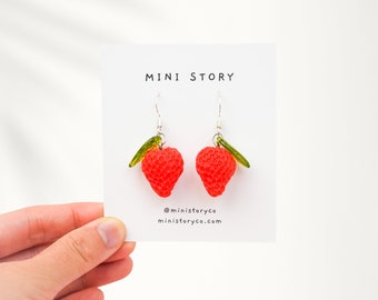 Strawberry Dangle Earrings | Handmade Jewellery | Silver Dangle Earrings | Fruit Earrings | Fun Jewelry