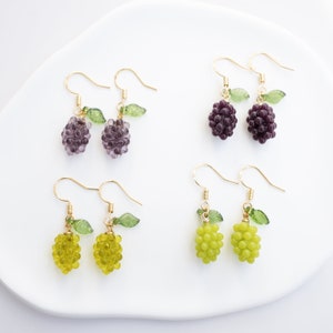 Grape Dangle Earrings | Elegant Fruit Dangles | Cute Aesthetic Jewelry | Grape Lover's Gift for Her | Winery Accessories | Vineyard Earring