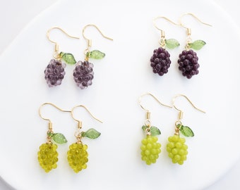 Grape Dangle Earrings | Elegant Fruit Dangles | Cute Aesthetic Jewelry | Grape Lover&#39;s Gift for Her | Winery Accessories | Vineyard Earring