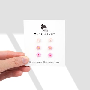 Tiny Flower Stud Earrings | Cherry Blossom Earrings | Cute Pink Flower Silver Studs | Kawaii Floral Jewelry | Y2K Earrings | Sakura Studs