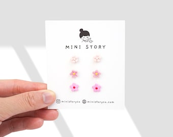 Tiny Flower Stud Earrings | Cherry Blossom Earrings | Cute Pink Flower Silver Studs | Kawaii Floral Jewelry | Y2K Earrings | Sakura Studs