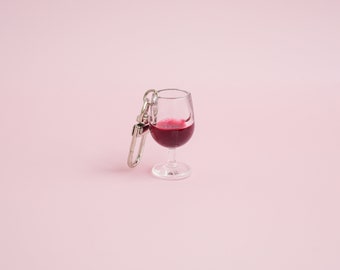 Llavero de copa de vino tinto / Regalo para amantes del vino / Llavero de comida en miniatura / Llavero de bebidas / Accesorios lindos
