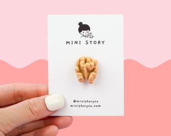 Walnut Pin | Whimsical Nut Brooch for Nut Lovers | Creative Foodie Gift for Friends