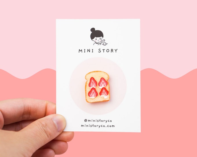 Strawberry Toast Pin | Strawberry Bread Toast Lapel Pin | Strawberry on Toast Brooch | Breakfast Pin | Miniature Food Pin