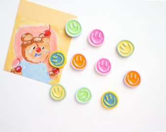 Ensemble d'aimants smiley | Smileys pastels aimantés | Aimants colorés | Aimants pour tableau d'affichage