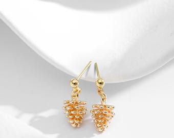 Gold Pinecone Dangle Earrings | Pine Cone Earrings | Dainty Fall Winter Dangly | Boho Gold Pinecone Earring | Nature inspired Jewelry