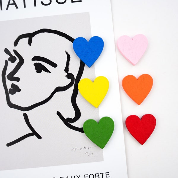 Ensemble d'aimants colorés JE T'AIME | Jolie broche coeur en bois | Cadeau de Saint-Valentin | coeur d'amour aimant pour réfrigérateur | Tableau d'affichage fixe