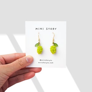 Grape Dangle Earrings | Aesthetic Jewellery | Miniature Fruit Jewelry | 18k Gold Drop Earrings | Gift for Her | Cute Earrings for Friends