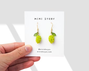 Grape Dangle Earrings | Aesthetic Jewellery | Miniature Fruit Jewelry | 18k Gold Drop Earrings | Gift for Her | Cute Earrings for Friends