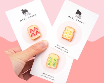 Épinglette pour pain doré aux fruits | Pin's pour le petit déjeuner | Toasts pour brunch | Épingle alimentaire miniature