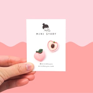 Pink Peach Pin Set | Cute Peach Brooch | Peach Heart Accessories | Peach Lover's Pin | Miniature Fruit Pin | Whimsical Gift