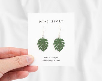 Green Leaf Dangle Earrings | Monstera Leaf Earrings | Aesthetic Statement Earrings | Dainty Leaf Dangle Earrings | Spring Jewelry for Her