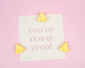 Swiss Cheese Magnet Set | Food Themed Fridge Magnet | Cheese Lover's Gift | Cheddar Cheese Wedge Kitchen Decor | Fun Stationary for Home