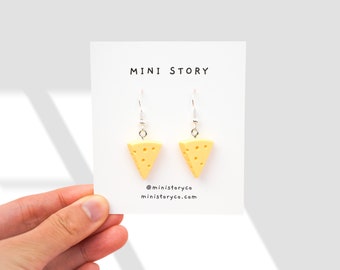 Swiss Cheese Dangle Earrings | Cheese Slice Earrings | Cheese Wedge Earrings | Miniature Jewellery | Silver Drop Earrings | Cheese Earrings
