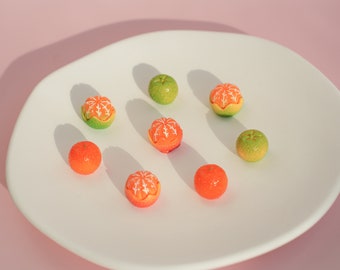 Mandarin Orange Magnet Set | Peeled Orange Magnet | Clementine Fridge Magnets | Tangerine Decor Magnets | Miniature Citrus Fruit Gifts