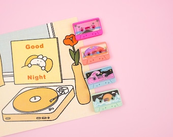 Cassette Tape Magnet Set of 4 | Retro Cassette Fridge Magnet | Nostalgic Home Decor | 70's 80's 90's Old School Y2K Mix Tape