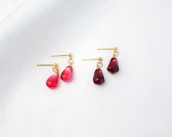 Pomegranate Seed Dangle Earrings | Miniature Fruit Jewellery | Pomegranate Drop Earring | Aesthetic 18k Gold Jewelry | Gift for Her