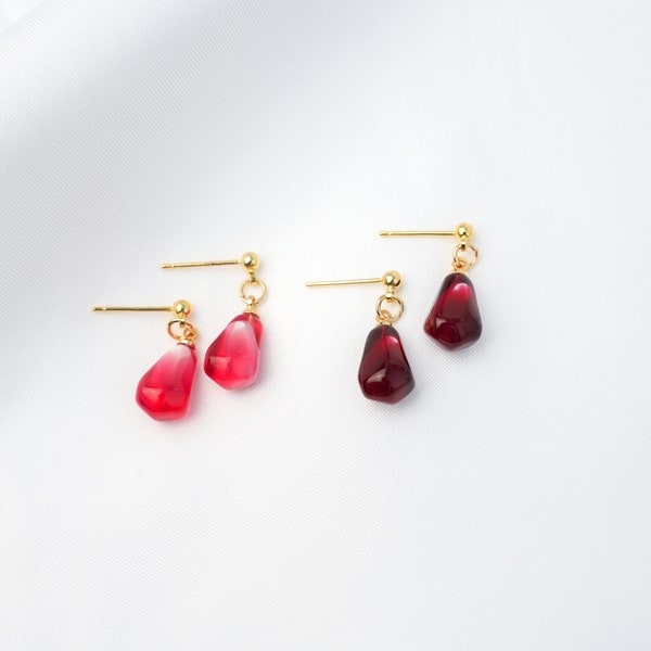 Pomegranate Seed Dangle Earrings | Miniature Fruit Jewellery | Pomegranate Drop Earring | Aesthetic 18k Gold Jewelry | Gift for Her
