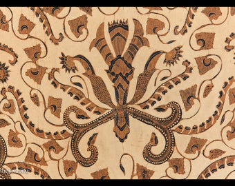 Signed Tulis Batik Kain panjang Skirt cloth, "Pisan Bali " Indonesia. C. 1950’s, Hand Drawn batik–Indonesian Batik-Fiber arts-Vintage batik